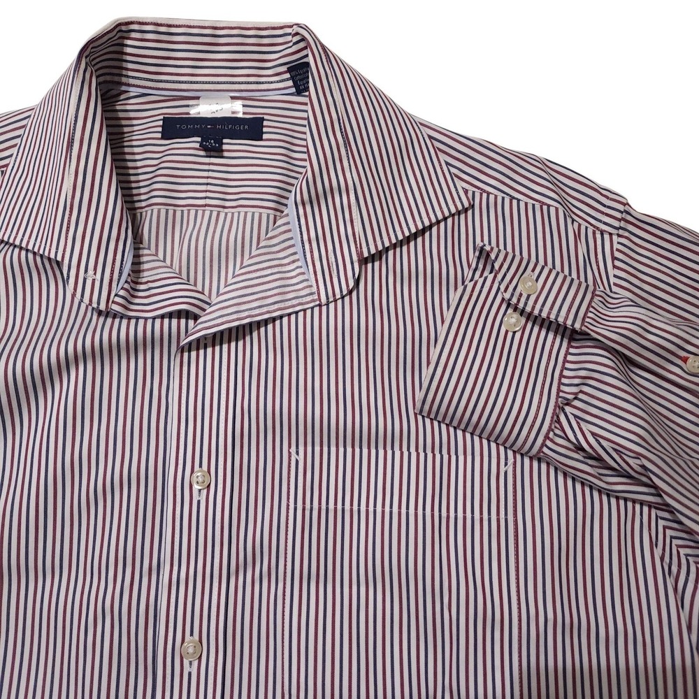 Tommy Hilfiger Dress Shirt Mens 16 32/33 Red Blue Stripe Classic Cotton